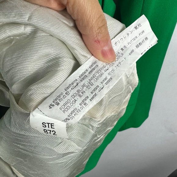 Zara Womens Lined Frock Blazer Coat Size XS Wide Belt Green Pockets Lined V-Neck - Picture 6 of 9